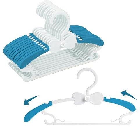 WJWSKI Kleiderbügel Kinder, 20 Stick Baby kleiderbügel mit Hosenständer, Platzsparend Mitwachsende Kinderkleiderbügel, Antirutsch Blau Schmetterling Bügel für Kinderbekleidung