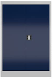 Aktenschrank Metallschrank mit 2 Türen, 1200 x 800 x 380 mm Mehrzweckschrank abschließbar (RAL 7035/5010 lichtgrau/enzianblau)