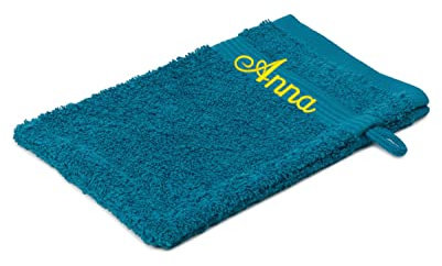 Bentini Waschhandschuh | Gr. 17 x 24 cm | mit Namen Bestickt | Waschlappen frottee | Personalisiert | Hygienisch | Geeignet als Geschenk (Lagune)