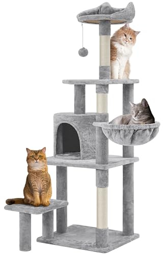 Yaheetech Árbol de Gatos con Plataforma Torre con Nido para 1-3 Gatos Medianos 48.5x40.5x145 cm Gris Claro Gris Claro