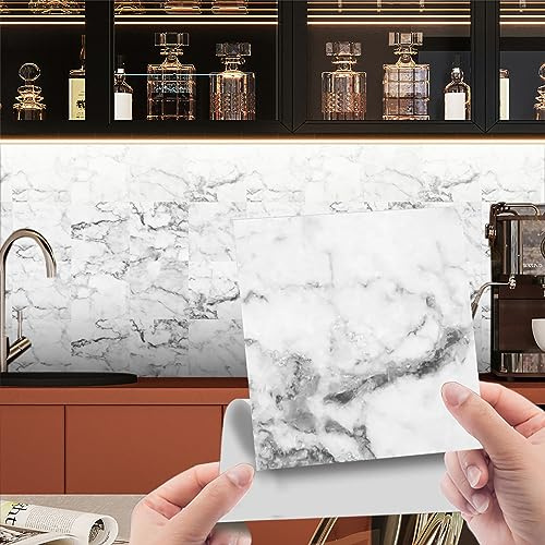 HORIWE Lot de 20 autocollants pour carrelage mural marbré - 15 x 15 cm - En PVC - Papier peint autocollant - Autocollants muraux imperméables - Pour cuisine, armoire, meubles, table