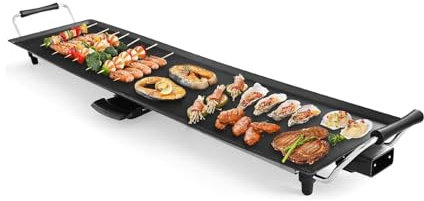 KOMFOTTEU Plancha Eléctrica 1800W, Parrilla de Mesa Teppanyaki, Parrilla de Asar con Revestimiento Antiadherente, Barbacoa Eléctrica para 8 Personas, Temperatura Ajustable, 90 x 23 cm
