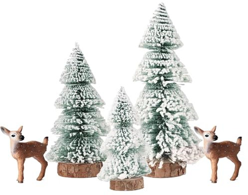 (15/20/25cm) 5Pcs Mini Weihnachtsbaum Tannenbaum Elch Künstlicher Christbaum Tisch Tannenbaum Klein Miniatur Tanne mit Schnee-Effek Grün Weihnachtsdeko Weihnachten Tischdeko für DIY Basteln