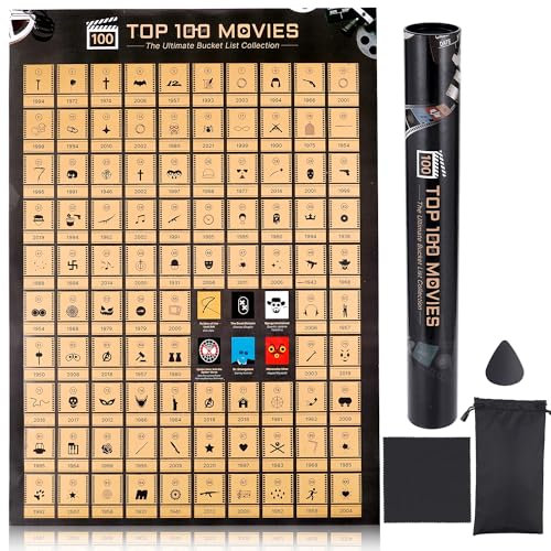 Top 100 Movies Scratch Off Poster, A2 Size Movie Posters, Must See Movie Challenge with Scratcher Included & Gift Tube, Gift for Movie Lovers - Ideal for Anniversary, Christmas etc