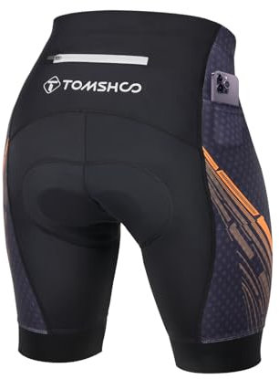 TOMSHOO Radlerhose Gepolstert, Fahrradhose Radhose Kurz mit Polster, Seite & Rücken Taschen, Atmungsaktive und Schnelltrocknende, Stoßdämpfend Radfahrhose Radshorts, Größe XL, Farbe Orange