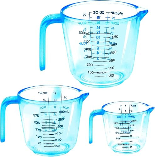 Plastic Measuring Jug, BPA Free Measuring Cups,Measuring Cup Jugs for Baking Cooking, 150ML, 300ML, 600ML, Easy to Read Measurements, Cook with Accuracy (Blue)