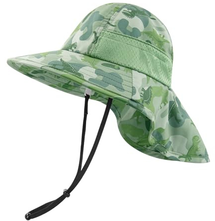 SEYUFN Bébé Chapeau de Soleil Fille Garçon Chapeau de Cou Protection Enfants Chapeaux de Seau Respirant Bébé Fille Chapeau de Plage Chapeaux d'été pour Tout-Petits (M (2-6 Ans), A-Dinosaure Vert)
