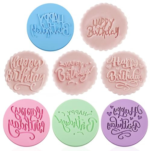 Set di 4 timbri per fondente Happy Birthday, design 3D, per cupcake, torte, fondente, decorazione