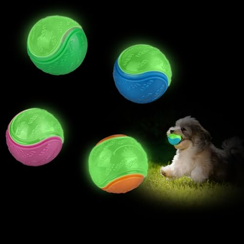 QKURT 4 Pelota de Juguete para Perros Que Brilla en la Oscuridad, Bolas de Perro iluminadas con Forma de Bola elástica, Juguetes interactivos para Mascotas, Pelota de Goma Luminosa de Alto Rebote