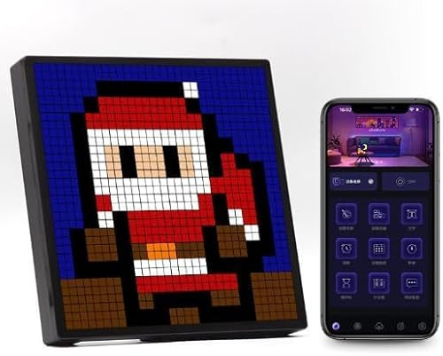 LED Pixel Art Display Frame med Klocka Telefon Kontroll Bluetooth Programmerbar LED-skylt Panel för Skrivbord Wall Art (32 x 32 PX)