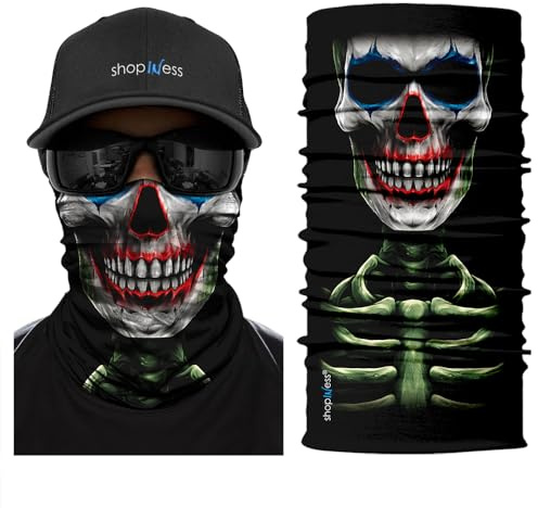 ShopINess Scaldacollo Multifunzionale Bandana Tubolare Teschio Unisex per Moto, Sport Outdoor, Carnevale e Halloween – Collezione Stampe Realistiche (Joky)