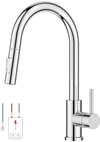 FORIOUS Grifo Cocina Extraíble De Baja Presión, Grifo Cocina Fregadero Extraíble, Monomando De Agua Caliente Y Fría, Adecuado Para Calderas Y Dispositivos Bajo Fregadero, Cromo Pulido