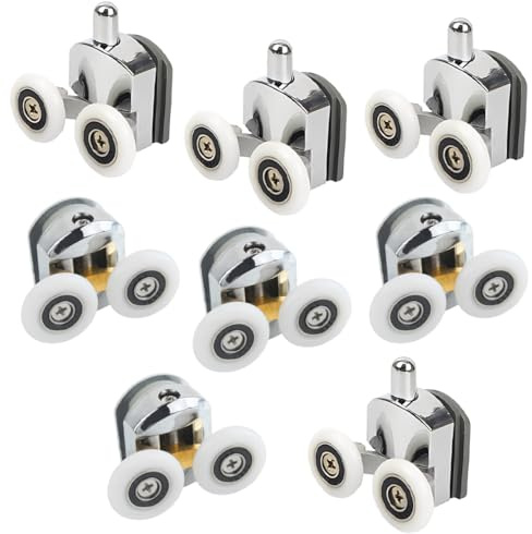 WeddHuis 8 Piezas Set de rodamientos de mampara corredera de ducha doble, ruedas de mampara de ducha, guías y ruedas de 23 mm de diámetro (23mm-4top +4bottom)