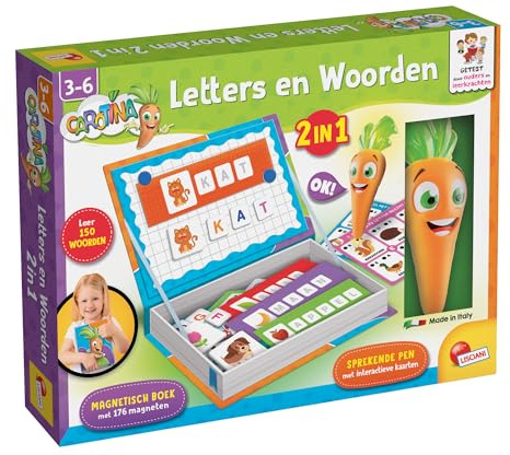 Lisciani - Carotina - Lettere e Parole 2 in 1 - Gioco di linguaggio magnetico educativo con penna parlante - imparare a leggere e scrivere per bambini 3-6 anni - Libro interattivo con 176 magneti e 32