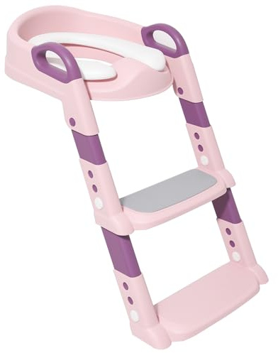 Harupink Asiento de inodoro para niños con escalera, 2 en 1 asiento de inodoro para niños con acolchado de PVC suave, altura ajustable, entrenador de inodoro desmontable, resistente a salpicaduras y