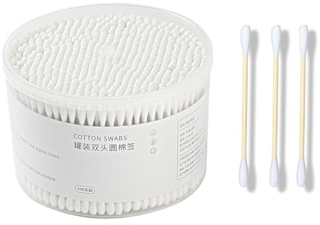 500 bastoncillos de algodón, mango largo de madera, soporte de algodón de 7,5 cm, bastoncillos de algodón 100 % naturales con doble punta redonda para cámara, teclado, maquillaje, pulir, limpieza