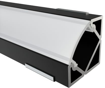 Alumino - LED Aluminium Eckprofil Schwarz - 200 cm - mit Zubehör und Opaler Abdeckung - für 12 mm LED-Streifen - 2 m - für Innen und Außen - MOSEL