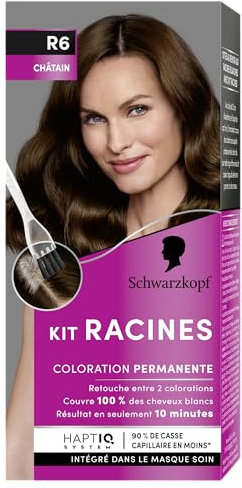 Schwarzkopf Kit Racines pour cheveux châtain R6, Coloration cheveux permanente enrichie d’une huile nourrissante, Retouche racines entre 2 colorations, 1 Unité (Lot de 1)