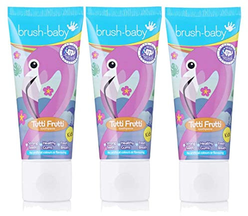Brush-Baby Tutti Frutti Zahnpasta für Kinder | Stufe 3 – Kinder | ab 3 Jahren | Köstlicher, fruchtiger Geschmack, mit Xylit & Fluorid für starke Zähne, gesundes Zahnfleisch & frischen Atem | Packung