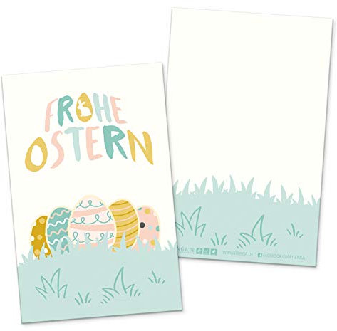 itenga 24 x Geschenkekärtchen Frohe Ostern im Visitenkartenformat Mini Osterkarte Ostereier pastell Geschenkanhänger für kurze Texte Namensschild