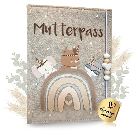 Cozy Racoon Funda para pasaporte de madre de fieltro, fabricada en Alemania, con bolsillos interiores para tarjeta de seguro e imágenes ultrasónicas, regalo personalizado para embarazadas, Osos del