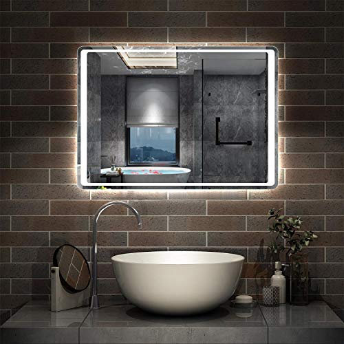 Acezanble 700x500 Wall Mounted Heated Bathroom Mirror with LED Light,Motion Sensor Switch,Anti-fog,IP44,Cool White