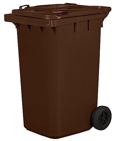 Jestic Cubo de basura 120 240 para basura basura con ruedas de goma silenciosas para recogida diferenciada, reciclaje interior exterior EN840 (240 Litros, Marrón)