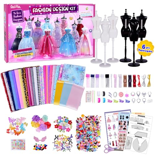 800+Pcs Fashion Designer Kits for Girls with 6 Mannequins - Girls Fashion Design Craft Kit, Sewing Kit for Kid 8-12, Birthday Gifts for Teens Girl 6 7 8 9 10 11 12