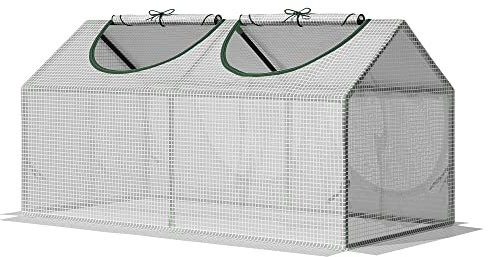 Outsunny Invernadero de Exterior 120x60x60 cm Invernadero de Jardín con 2 Ventanas Enrollables Cubierta de PE 140g/㎡ y Marco de Acero Impermeable Anti-UV para Cultivo de Plantas Verduras Translúcido