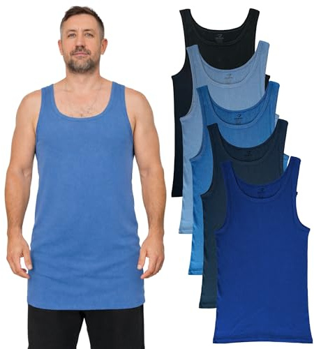 SGS Lot de 5 Maillot de Corps Homme Extra Long +12 cm – Ne Remonte Pas – Idéal sous Chemise & Pull – Débardeur Marcel Homme 100% Coton Côtelé – du S au 6XL