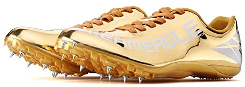 BLBK Scarpe da atletica con 8 chiodi, unisex, antiscivolo, con tacchetti e sprint, unisex, gold, 43 EU