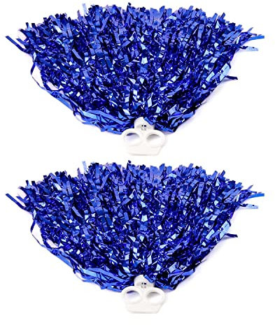 Cheerleader Pom Poms, MYLERCT 2 Stück Blaue Pom Poms aus Metallfolie, Cheerleader Bunte Pompons Handblume, für Sport Cheers, Tanz Abendkleid Nachtparty