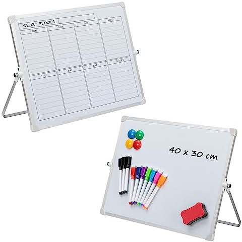 DOEWORKS A3 Desktop Whiteboard Weekly Planner Board Small Double-Sided Dry Erase Board, Magnetic Whiteboard Mini Drywipe White Board for Home School Office, 40 x 30cm