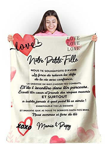 Manta personalizada suave para regalar a su nieta de la abuela y el papi. Idea de regalo original útil para un cumpleaños, Navidad, una boda, manta para cama en el sofá (140 x 180 cm)