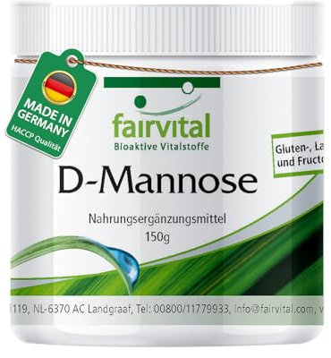 Fairvital | D-Mannose 150g Pulver - mit Vitamin B2 Riboflavin - 100% pur und 100% vegan - hochdosiert - Qualitätsgeprüft - Made in Germany