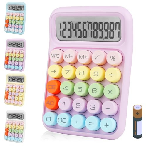 Bimormat Colorful Electronic Calculator,12 Digit Large LCD Display and Big Round Buttons Candy-Colored Desktop Calculator for Office,School,Home,Business(UK-COCA-Purple)