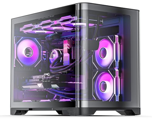 AsiaHorse MATX PC Gehäuse Dual Chamber 270° Full View Gehärtetes Glas Gaming PC Gehäuse mit Typ-C, Mid Tower MATX Computergehäuse, Pegasus-Schwarz