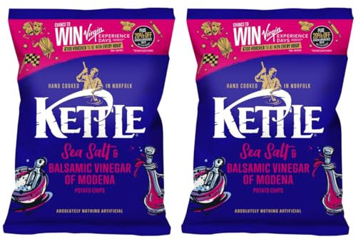 Kettle Chips Sea Salt & Balsamic Vinegar of Modena Sharing Crisps, 130g, Pack of 2, Hand Cooked in Norfolk, British Potatoes, Gluten-Free, Suitable for Vegans