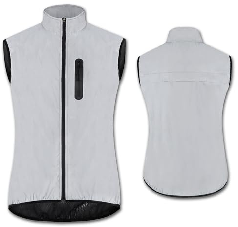 ARMAAN Men's Reflective Cycling Gilet Adults Waterproof Breathable Running Vest Outdoor Sports UV-proof MTB Sleeveless Jacket Lightweight Packable Biking Windbreaker,Grey-3XL