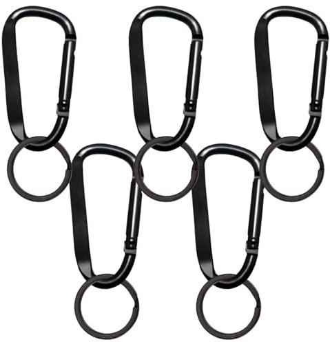 Augesak 5 Pcs Karabinerhaken Schwarz, Schraubkarabiner, Karabinerhaken Aluminium, Karabiner Haken D-Clip, Karabiner Klein, Carabiner, Karabiner Schwarz für Campingzubehör