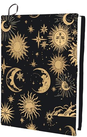 craspire Housse de Protection Extensible pour Livre Motif Lune et Étoile Noir Lavable et Réutilisable Grande Taille en Nylon Élastique pour Cahier Convient pour Livres à Couverture Rigide