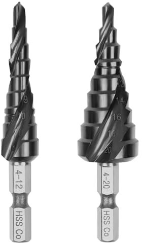Rarapop Upgrade M35 Cobalt Step Drill Bit with Ultra TiAIN Coating, Step Bit with Double Spiral Flute, 1/4 Hex Shank for Hard Metal, Stainless Steel, Aluminum, Copper, Wood (2-Piece Set)