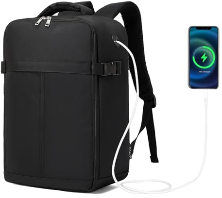 KONO Ryanair Zaino Bagaglio a Mano 40x16x25 cm, Zaino da Viaggio da 16 L per Laptop da 15,6 Pollici, per Scuola e Lavoro, Uomo e Donna (Nero)