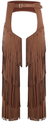 Eandarui Mens Western Cowboy Chaps Pants Adults Fancy Dress Suede Fringe Motorcycle Trouser Dark Brown M