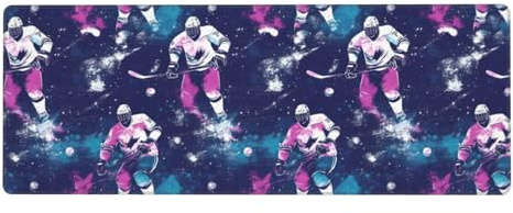 Grand tapis de souris de jeu imprimé joueur de hockey rose, 30,5 x 80 cm, grand tapis de souris pour clavier d'ordinateur, tapis de bureau antidérapant, tapis de souris pour bureau, maison