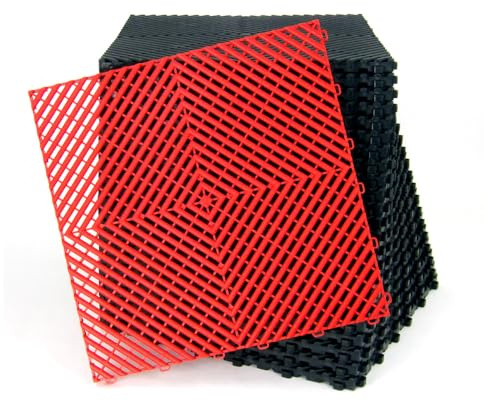 Lot de 25 dalles de sol clipsables - ROUGE - (4m²) pour garage, cellier, atelier, abris de jardin. Effet Damier 40x40cm, ép.1,8cm, Marque CLIC & dalle, série CLASSIC, Intérieur-Extérieur.