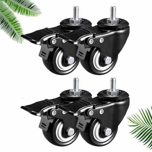 Ruedas Giratorias,Ruedas Pesados De 50mm Con Frenos,Juego De 4 Ruedas Pivotantes Para Muebles,Rueda De Goma Para Mesas,Armarios,Camas Y Sillas,Capacidad De Carga Total De 240kg,Black-4brakes