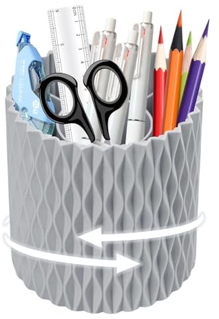 MYHOGOOD Desk Organisers Pen Holder 360° Rotating Makeup Organiser Stationary Desk Organisers with 5 Compartments Pen Pot for Home Office School Classroom (Grey)