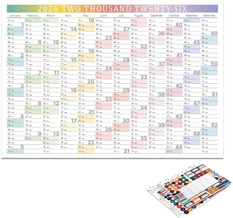 Calendario 2026 12 Mesi | Carta spessa con Adesivi - Calendario da parete 2026 Pianificatore 12 Mesi,Per Ufficio Scuola Insegnante Studente Famiglia Lavoro Studi Pianificazione Natale Capodanno