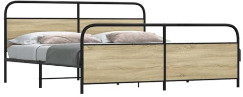 Bucmath Sonoma-ek Metallsäng, 183 x 213 cm, robust stål, sängram med ribbotten, stabil plattformssäng för sovrum, elegant design, hög lastkapacitet, hållbar konstruktion